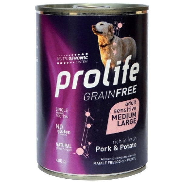 Prolife Getreidefreies Nassfutter mit Schweinefleisch und Kartoffeln für  ausgewachsene Hunde mittelgroßer bis großer Rassen, 400g Dose – Farmae DE