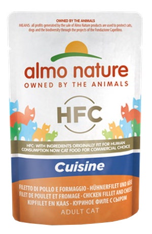 Almo Nature HFC Cuisine Cibo Umido Filetto di Pollo E Formaggio Gatti Adulti Bustina 55g-1