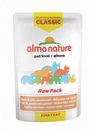 Almo Nature HFC Raw Pack Cibo Umido Filetto di Pollo e Prosciutto Gatti Adulti Bustina 55g-1