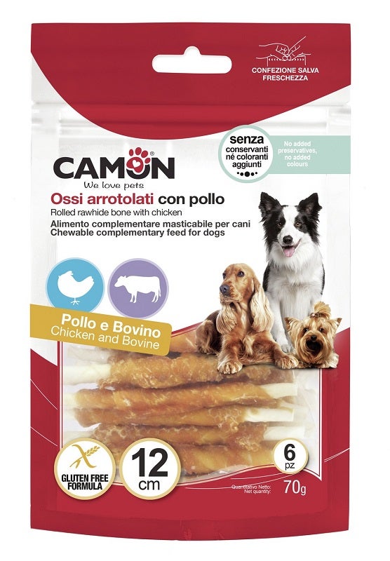Camon Rolls Di Pelle Bovina Con Pollo Per Cani 17cm 140g 3 Pezzi-2