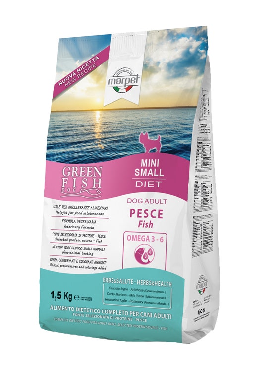 Marpet Greenfish Pesce Cibo Secco Per Cani Adulti Taglia Mini Small Sacco 1,5Kg-2