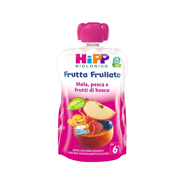 Hipp Bio Frutta Frullata Mela, Pesca e Frutti Di Bosco 90g 6 Mesi +    - 2