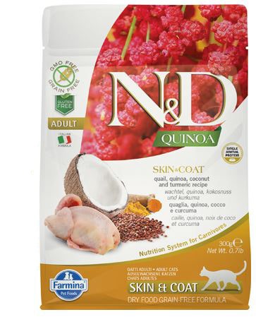 Farmina Natural & Delicious All Breed Quinoa Skin & Coat Quaglia Grain Free Cibo Secco Per Gatti 300g-2