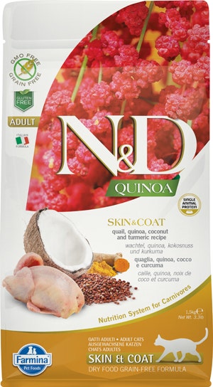Farmina Natural & Delicious Quinoa Skin & Coat Quaglia Grain Free Cibo Secco Per Gatti 1,5kg-2