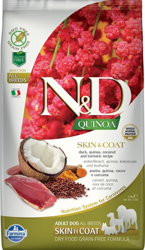 Farmina Natural & Delicious All Breed Quinoa Skin & Coat Anatra Grain Free Cibo Secco Per Cani 2,5kg-2