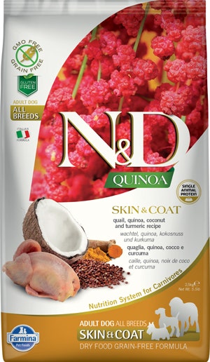 Farmina Natural & Delicious All Breed Quinoa Skin & Coat Quaglia Grain Free Cibo Secco Per Cani 2,5kg-2