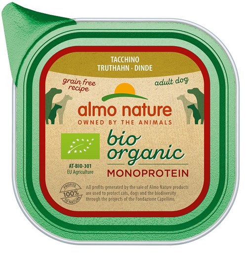 Almo Nature Bio Organic Monoprotein Cibo Umido Tacchino Per Cani Adulti Vaschetta 150g-2