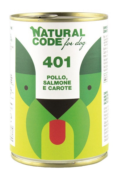 Natural Code 401 Cibo Umido Con Pollo/Salmone/Carote Per Cani Adulti Barattolo 400g-2