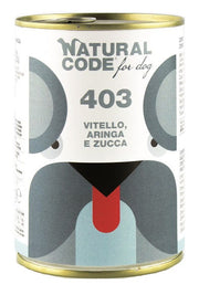 Natural Code 403 Cibo Umido Con Vitello/Aringa/Zucca Per Cani Adulti Barattolo 400g-2