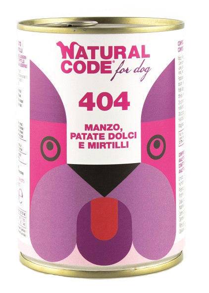 Natural Code 404 Cibo Umido Con Manzo/Patate Dolci/Mirtilli Per Cani Adulti Barattolo 400g-2