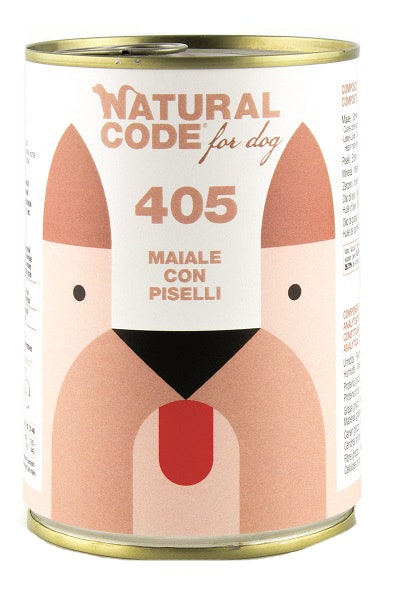 Natural Code 405 Cibo Umido Con Maiale/Piselli Per Cani Adulti Barattolo 400g-2