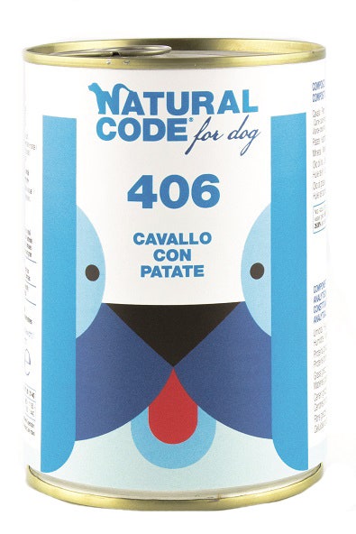 Natural Code 406 Cibo Umido Con Cavallo/Patate Per Cani Adulti Barattolo 400g-2