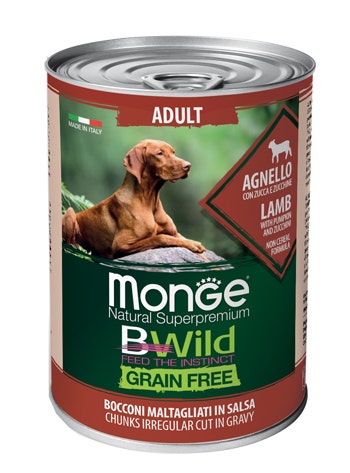 Monge Natural Super Premium Bwild Grain Free Formula All Breeds Gusto Agnello Zucca Zucchine Cibo Umido Cani Adulti Lattina 400g-2