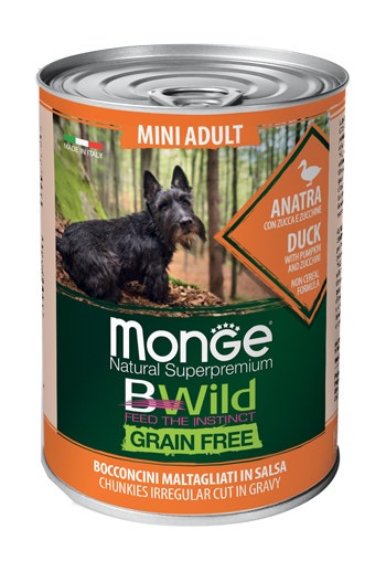 Monge B Wild Grain Free Adult Con Anatra Zucca Zucchine Cibo Umido Cani Piccola Taglia Lattina 400g-2
