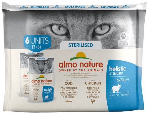 Almo Nature Sterilised  Cibo Umido Con Merluzzo E Pollo Per Gatti Adulti 6x70g-3