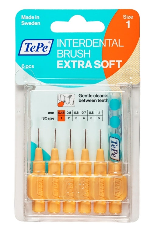 TePe Scovolino Extra Soft Arancione Per Pulizia Interdentale Misura ISO 1 (filo 0,45 mm) 6 Pezzi-1