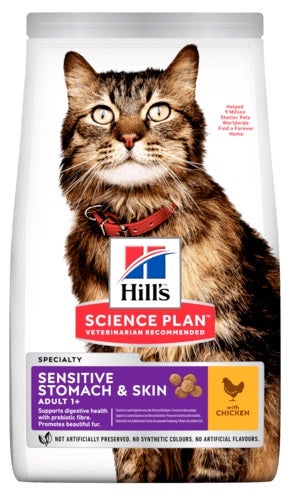 Hill's Science Plan Adult Sensitive Stomach & Skin Con Pollo Cibo Secco Per Gatti 1,5kg-2