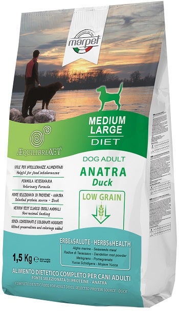 Marpet Aequilibriavet Low Grain Anatra Cibo Secco Per Cani Adulti Taglia Medium Large Sacco 1,5Kg-2