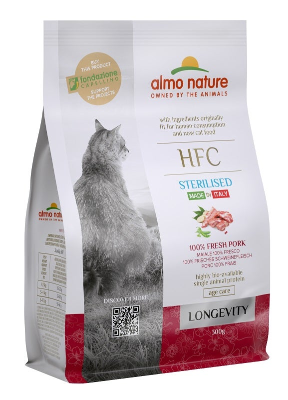Almo Nature HFC Longevity Cibo Secco Maiale Per Gatti Adulti Sterilizzati Sacco 300g-2