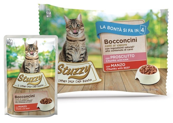 Stuzzy Bocconcini Con Prosciutto/Manzo Cibo Umido Gatti Adulti Multipack 4x85g-2