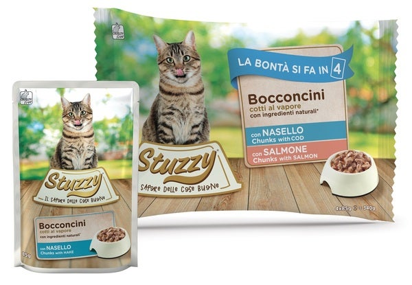 Stuzzy Bocconcini Con Nasello/Salmone Cibo Umido Gatti Adulti Multipack 4x85g-2