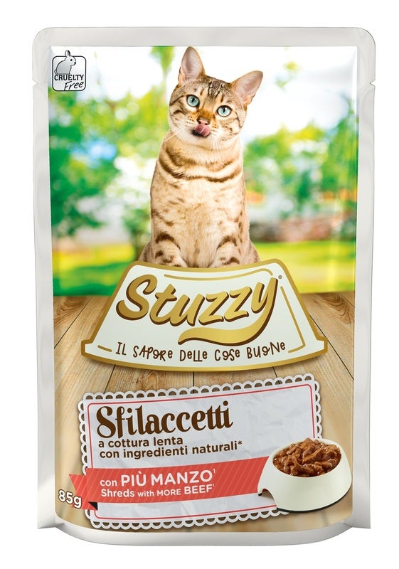Stuzzy Sfilaccetti Con Più Manzo Cibo Umido Per Gattini Bustina 85g-2