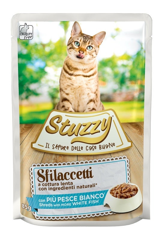 Stuzzy Sfilaccetti Con Più Pesce Bianco Cibo Umido Gatti Adulti Bustina 85g-2