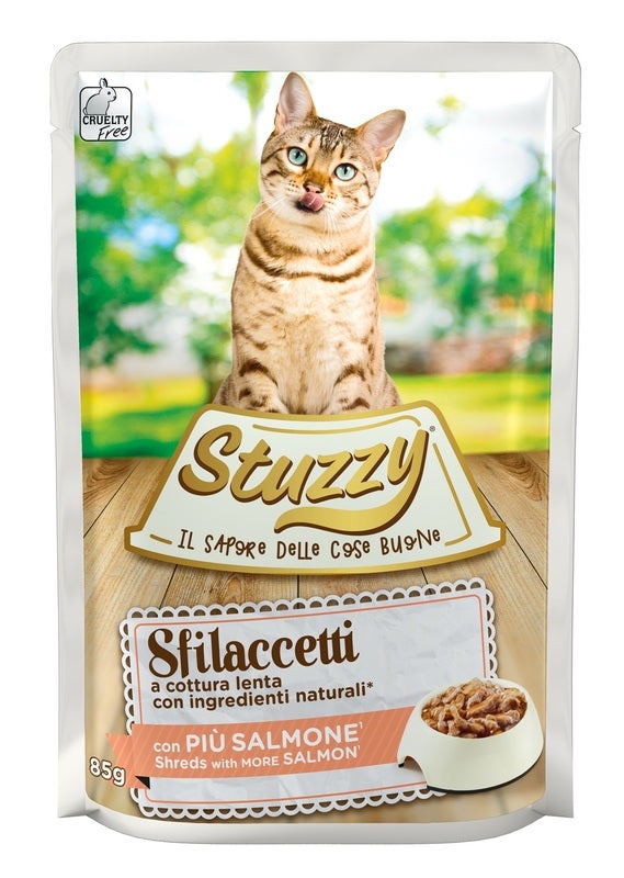 Stuzzy Sfilaccetti Con Più Salmone Cibo Umido Gatti Adulti Bustina 85g-2