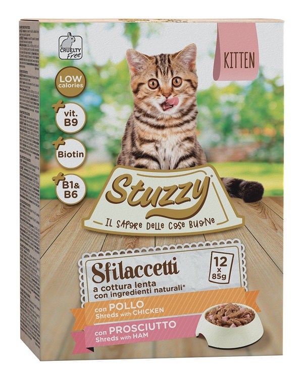 Stuzzy Sfilaccetti Con Vitello/Prosciutto Cibo Umido Per Gattini Multipack 12x85g-2