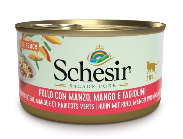 Schesir Pollo Con Manzo, Mango E Fagiolini In Salsa Cibo Umido Gatti Adulti Lattina 85g-2