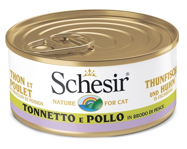 Schesir Tonnetto E Pollo In Brodo Di Pesce Cibo Umido Gatti Adulti Lattina 70g-2