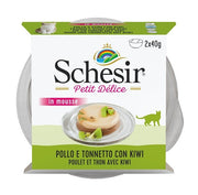 Schesir Petit Delice Pollo E Tonnetto Con Kiwi Mousse Per Gatti Adulti Vaschette 2x40g-2