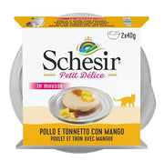 Schesir Petit Delice Pollo E Tonnetto Con Mango Mousse Per Gatti Adulti Vaschette 2x40g-2