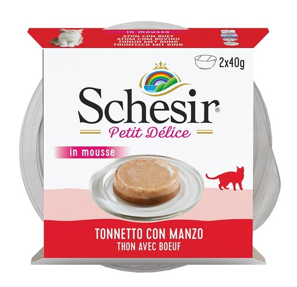Schesir Petit Delice Tonnetto Con Manzo Mousse Per Gatti Adulti Vaschetta 2x40g-2