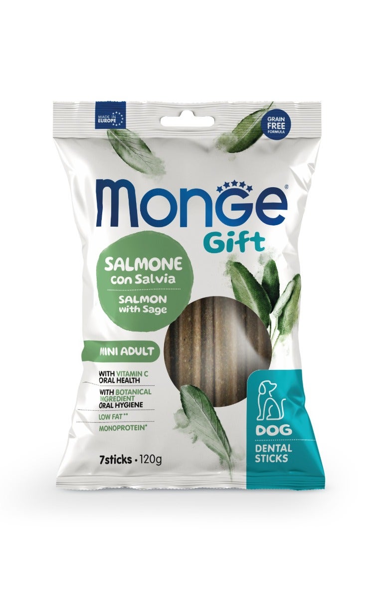 Monge Dental Sticks Salmone Con Salvia Per Cani Mini Adulti 120g-1
