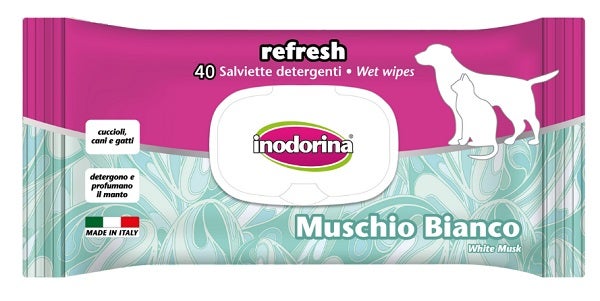 Salviette Detergenti Inodorina Muschio Bianco per Cani e Gatti 40 Pezzi-2