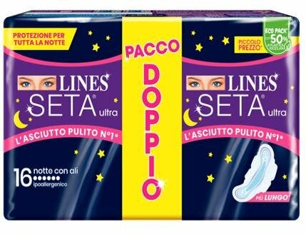 Lines Seta Ultra Assorbenti Notte Con Ali Pacco Doppio 16 Pezzi-1