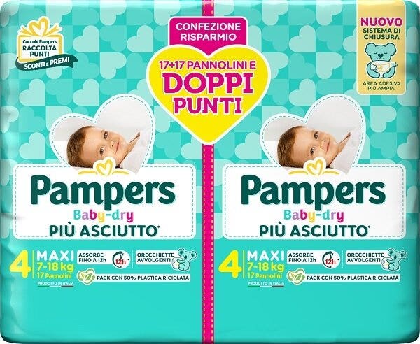 Pampers Baby Dry Pannolino Duo Maxi 34 Pezzi 7-18 Kg Taglia 4-2