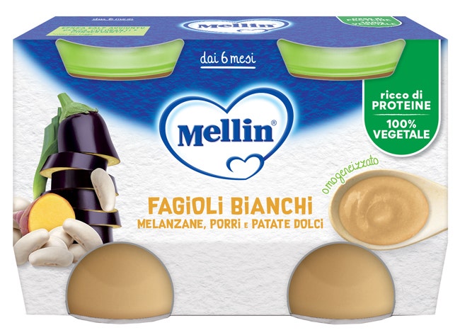 Mellin Omogeneizzato Fagioli Bianchi/Melanzane 2x130g 6Mesi+-2