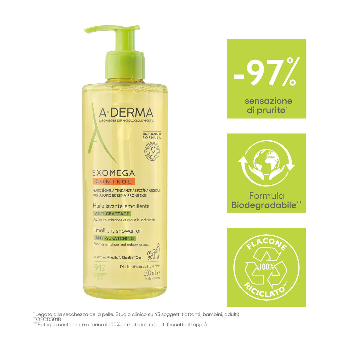 A-Derma Exomega Control Olio Lavante Emolliente Anti-Grattage 500ml