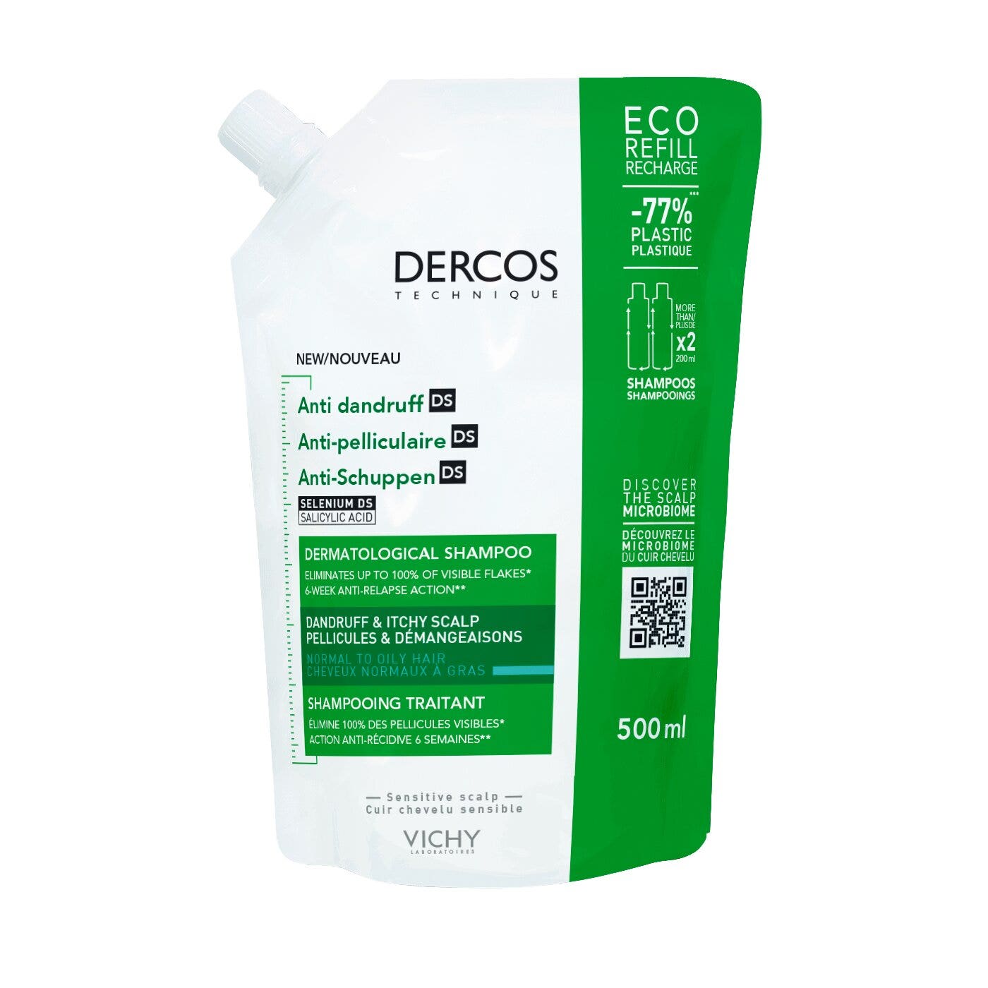 Vichy Dercos FT Shampoo Antiforfora Ds Capelli Da Normali A Grassi Eco -Ricarica 500ml-2