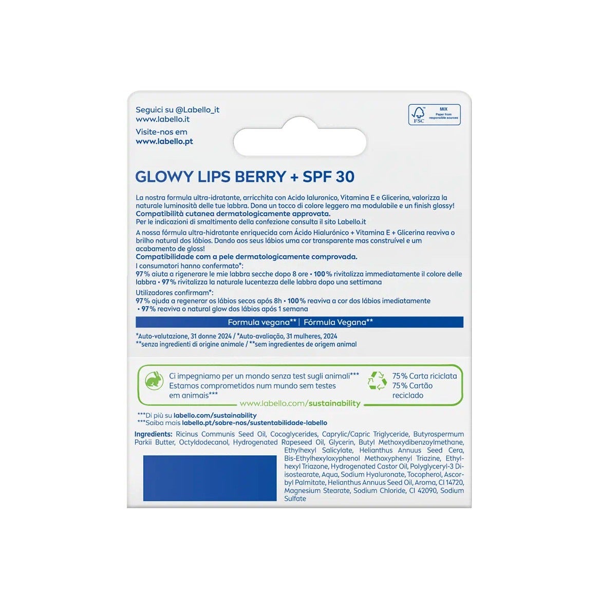 Labello Glowy Lips Berry Labbra Ultra-Idratante Acido Ialuronico + Vitamina E + Glicerina 10ml