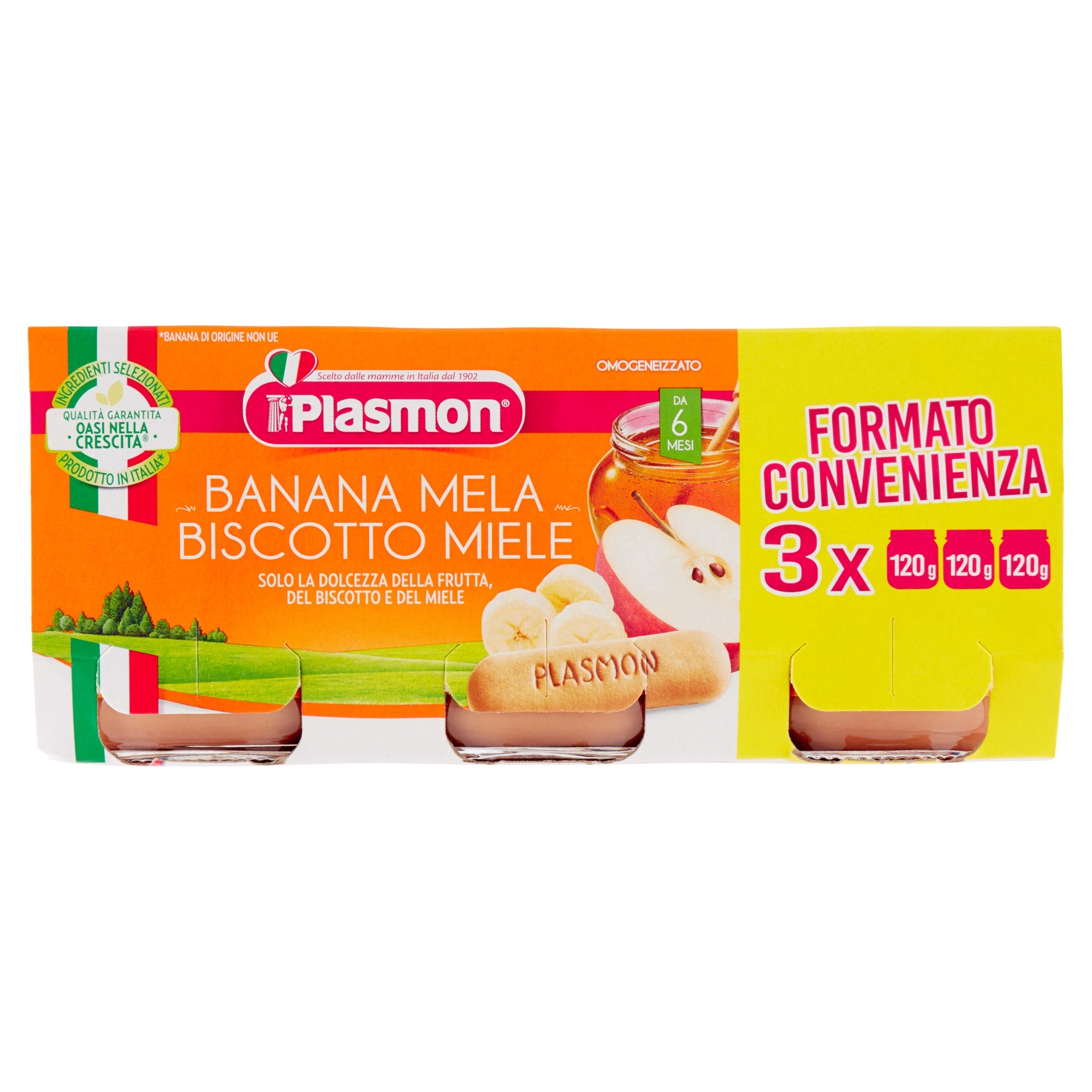 Plasmon Omogeneizzato Banana Mela Biscotto Miele 3x120g  - 2