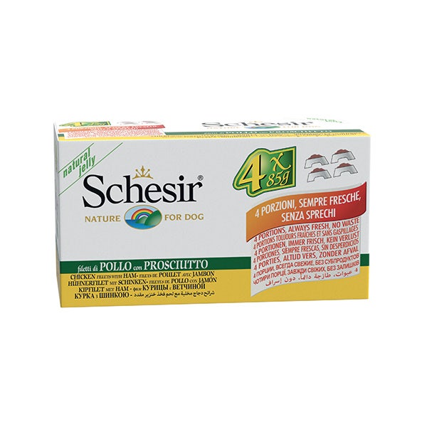 Schesir Filetti Di Pollo Con Prosciutto Cibo Umido Cani 4x85g-2