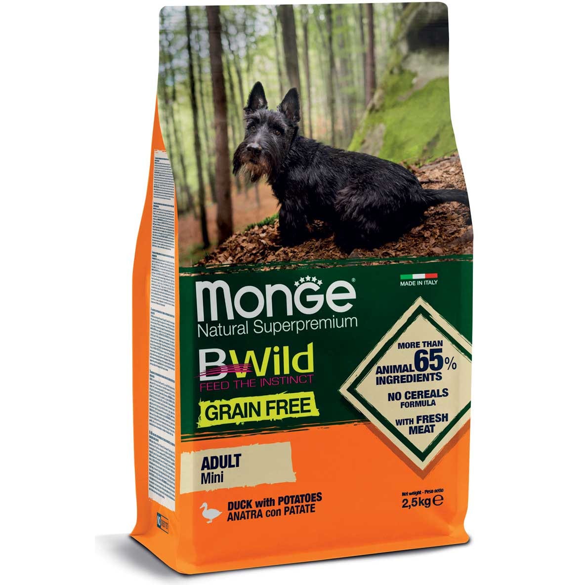 Monge B Wild Grain Free Adult Taglia Mini Anatra E Patate Cibo Secco Per Cani Adulti 2,5 Kg-1