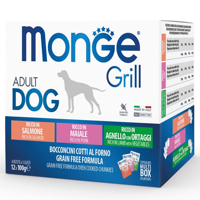 Monge Grill Adult Multibox Mix Salmone Maiale Agnello Cibo Umido Per Cani Adulti 12 Bustine-2