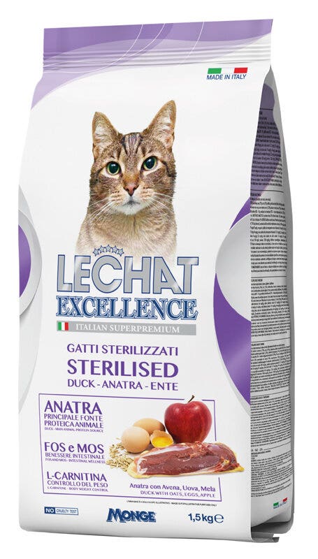 LeChat Excellence Sterilised Cibo Secco Anatra Per Gatti Adulti 1,5kg-1
