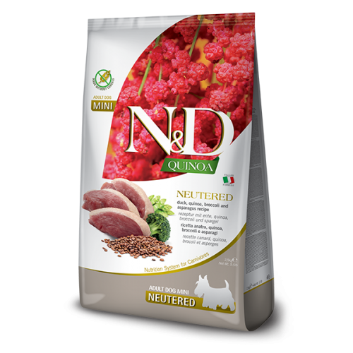 Farmina N&D Quinoa Dog Anatra Broccoli Asparagus Neutered Per Cani Adulti Taglia Mini Sacco 7kg-2