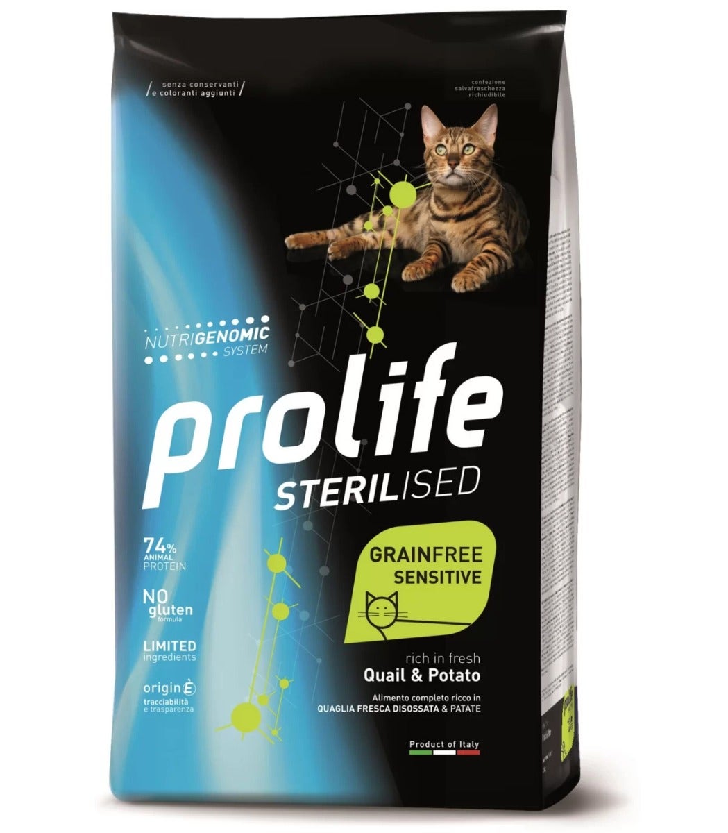 Prolife Sterilised Quaglia E Patate Cibo Secco Per Gatti Adulti Sacco 1,5kg-2