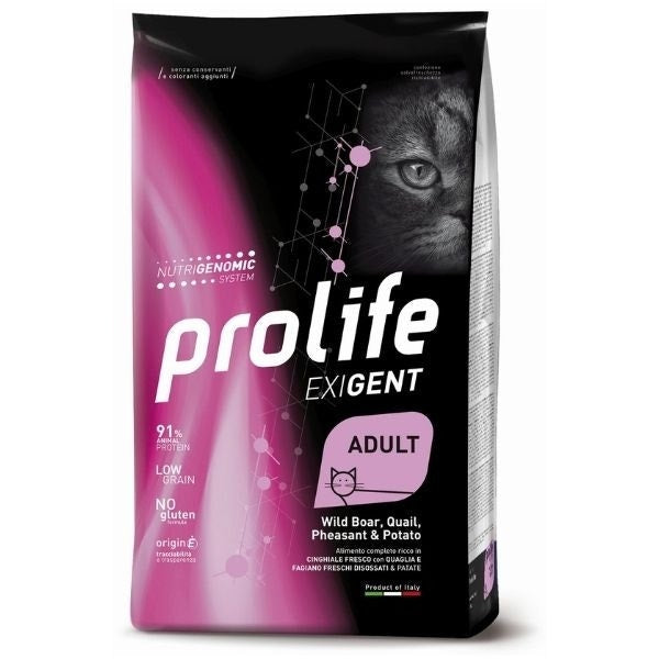 Prolife Exigent Cinghiale Quaglia Fagiano E Patate Cibo Secco Per Gatti Adulti Sacco 7kg-2